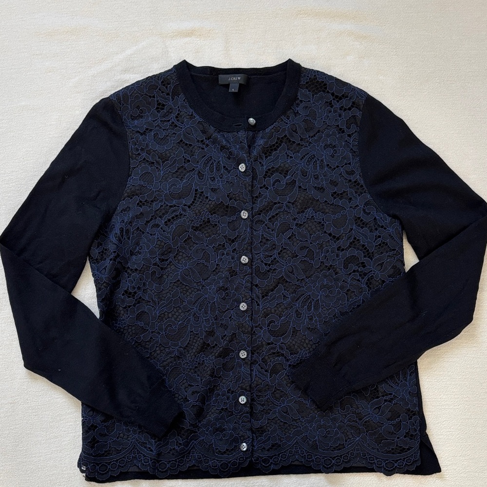 J. Crew Navy Lace Button-Up Cardigan Size L
